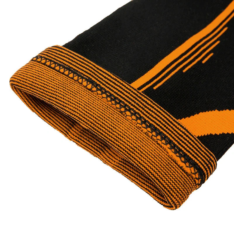 Knitted jacquard children's nylon knee pads in orange and black or grey and black for active play protection