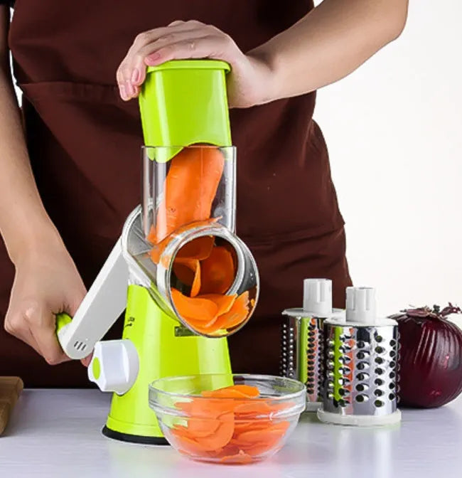 Spiralizer 3-Blade Vegetable Slicer with transparent barrel, 26cm x 12.7cm x 24cm, blue green or red