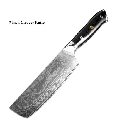 Japanese Damascus steel kitchen knife set with G10 handle, 67-layer blade