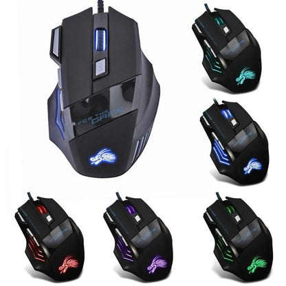 Precision Gaming Mouse with 7-Color LED Backlighting and 5500 DPI Optical Sensor for Immersive PC and Laptop Gaming