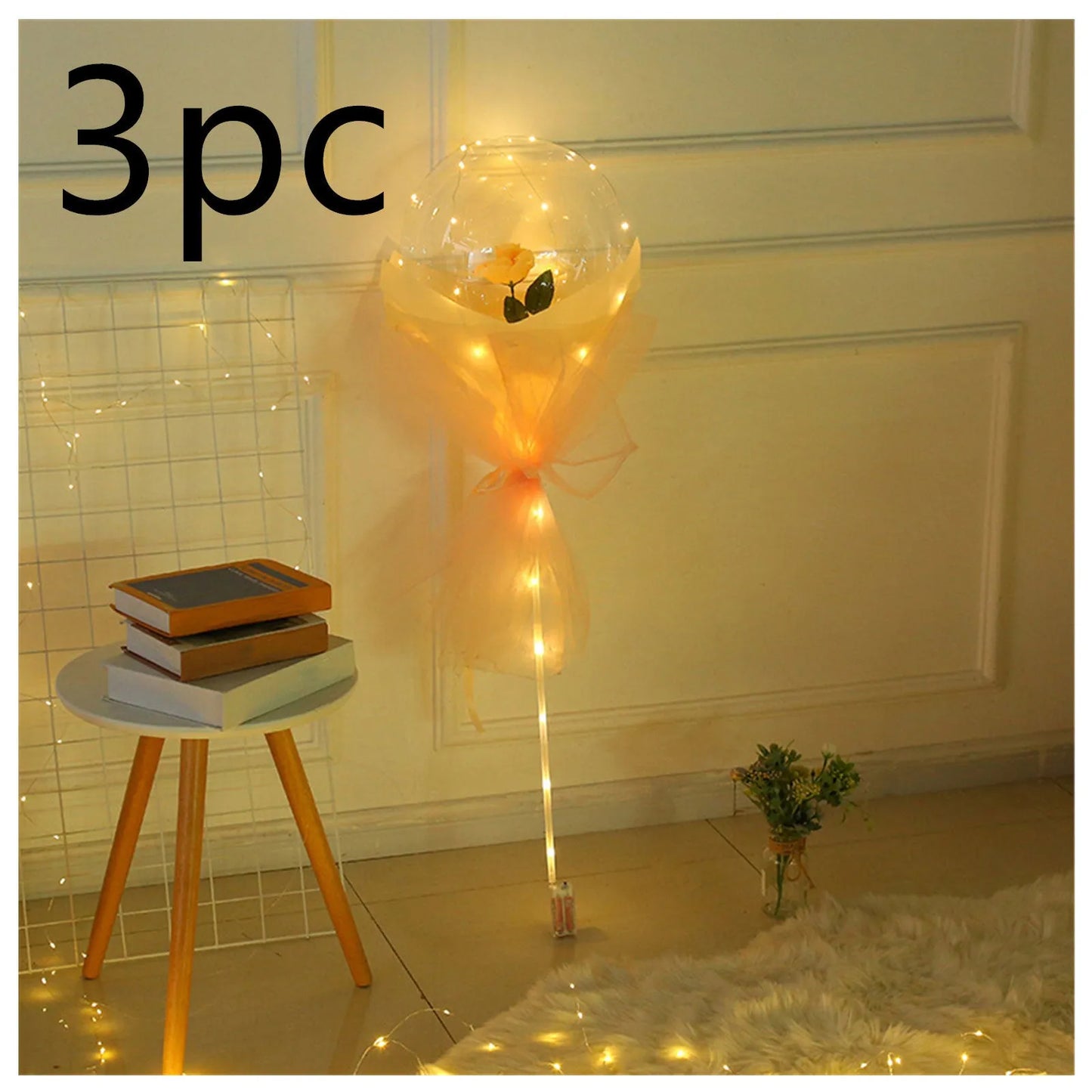 Transparent LED luminous balloon rose bouquet with artificial flowers and illuminated lights