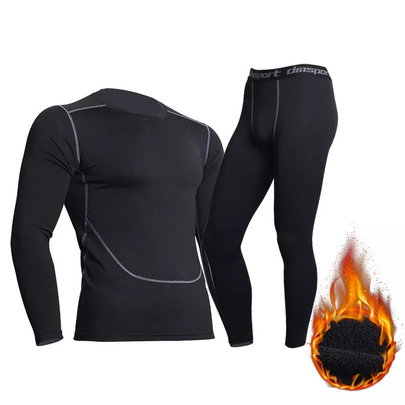 Men's thermal underwear set in black, ideal for winter warmth