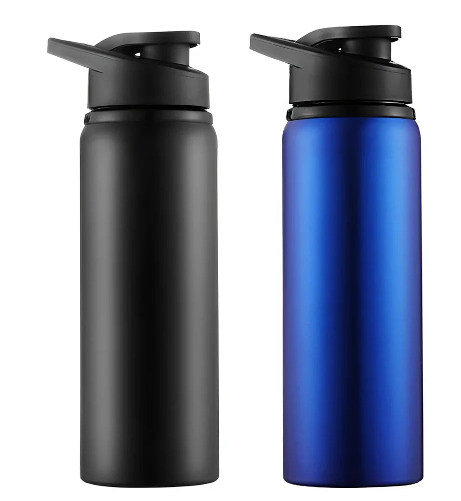 700ml stainless steel sports water bottle with red finish and black PP plastic screw-top lid