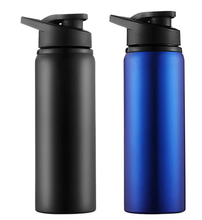700ml stainless steel sports water bottle with red finish and black PP plastic screw-top lid
