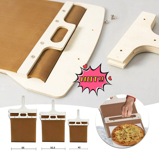 Premium natural wood pizza peel with large surface area for easy transfer of pizzas, cakes, and breads from oven to table