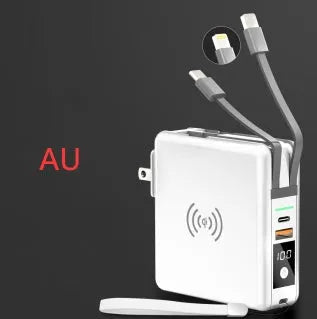 Super QI Wireless Charging Treasure PD20W Fast Power Bank showing integrated plug design and wireless charging surface