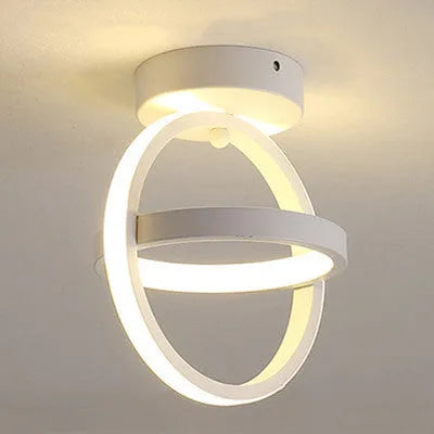 Modern round ceiling light with black metal frame and white acrylic shade, diameter 21cm.