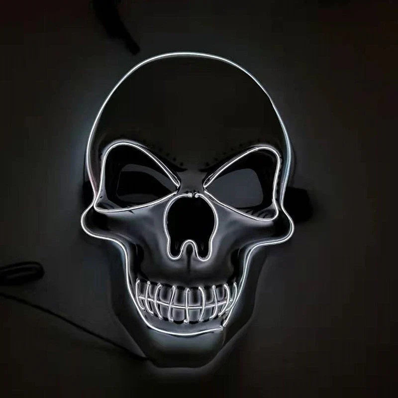 A bone-chilling LED-illuminated skull Halloween mask with adjustable lighting modes for spooky holiday fun