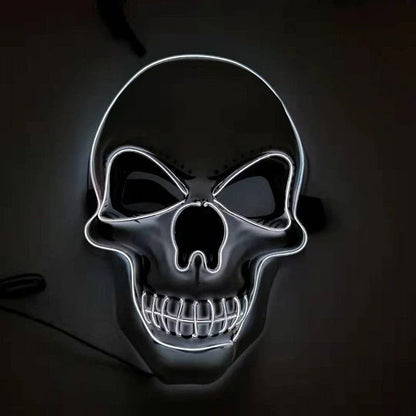 A bone-chilling LED-illuminated skull Halloween mask with adjustable lighting modes for spooky holiday fun