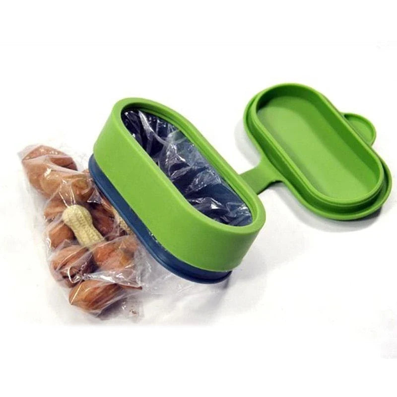 Set of versatile food sealing clips in green and orange colors, designed to keep snacks and breads fresh for months