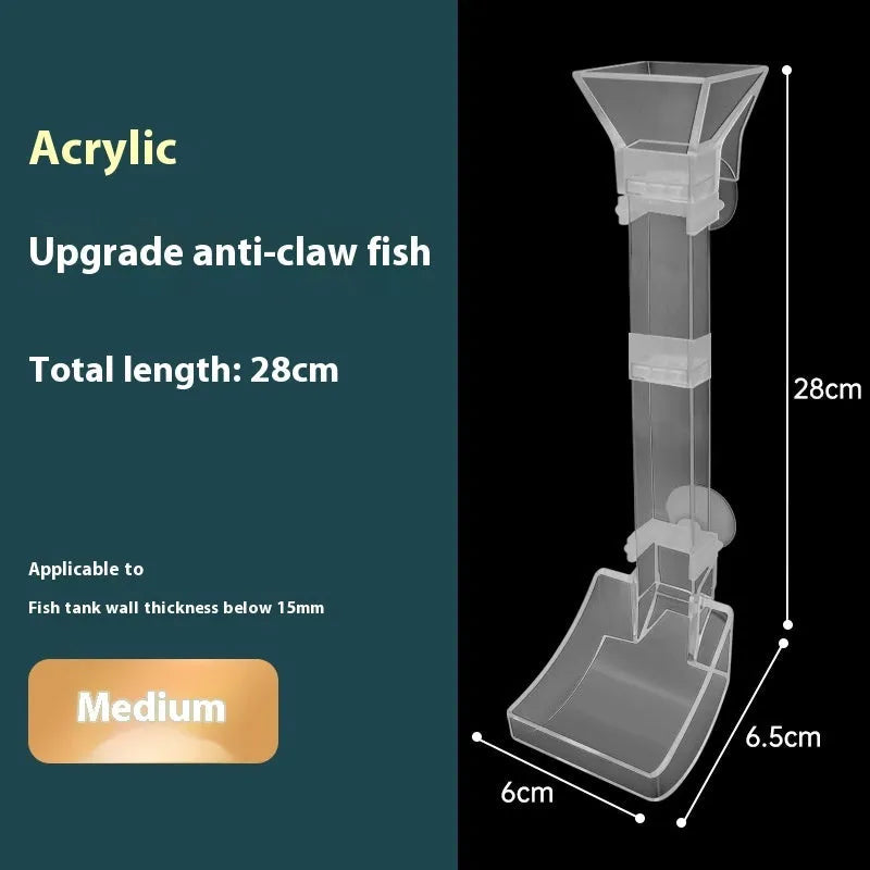 Fish tank feeding dish set with three plastic tubes, cleaning brushes, and feed spoons.