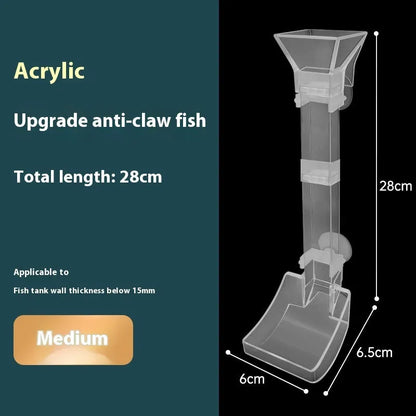 Fish tank feeding dish set with three plastic tubes, cleaning brushes, and feed spoons.