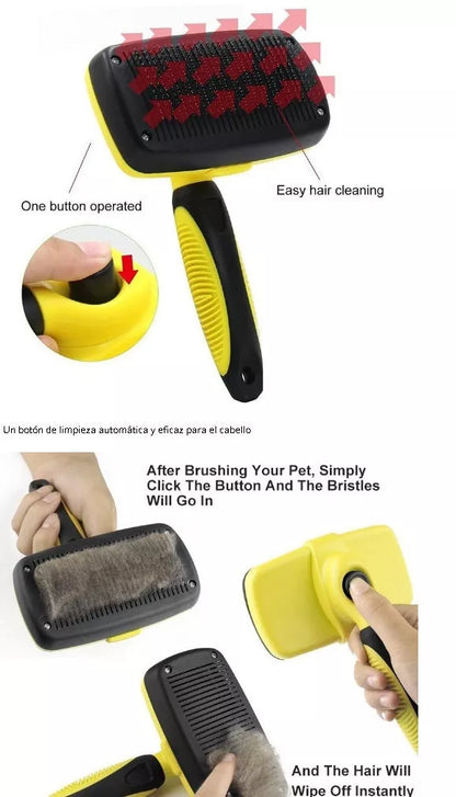 Benepaw Premium Auto Clean Dog Brush in yellow and green for effective pet grooming