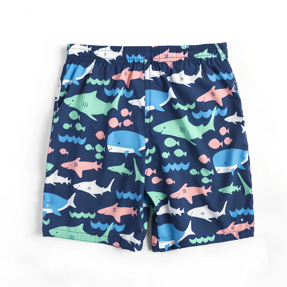 Children's quick-dry swimming trunks with cactus pattern, elastic waistband, boxer-style design