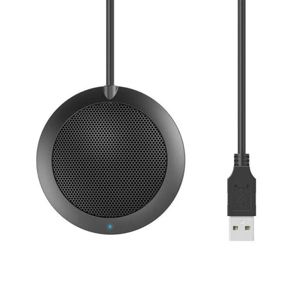 Black omnidirectional USB microphone with zinc alloy shell and metal mesh cover, 70mm diameter