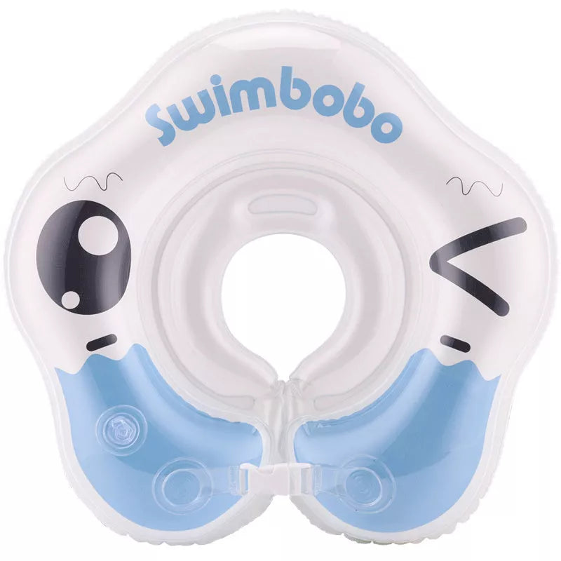 Adjustable baby swimming ring in blue and pink, safe for newborns to 8 months