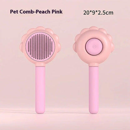 A versatile pet grooming brush with a built-in spray function for efficient hair removal and a calming grooming experience