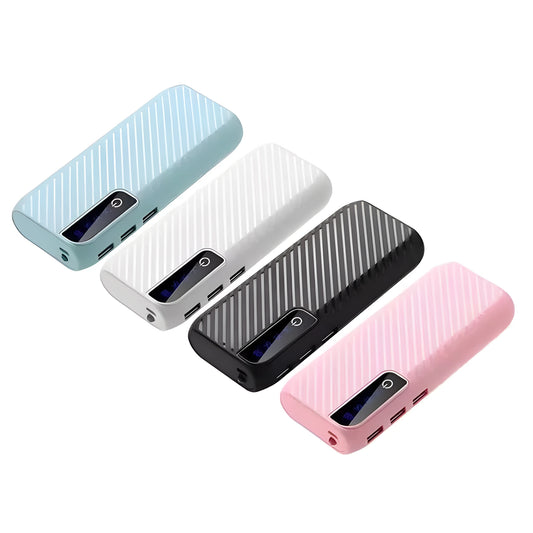 20000mAh portable mini power bank in black with compact 142mm design and dual USB ports