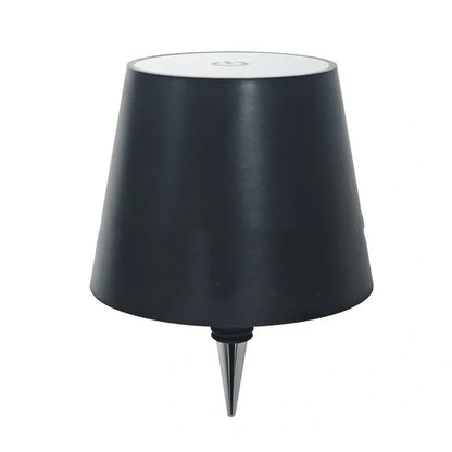 Wireless LED desk lamp with wine bottle design showing detachable components and touch control panel