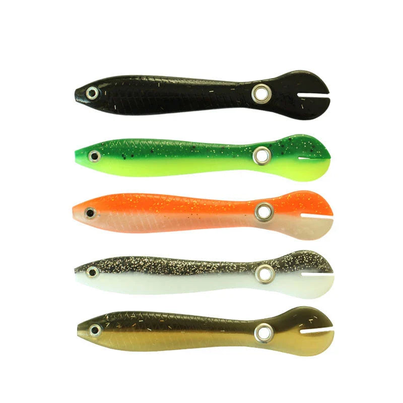 Life-like soft fishing lures with realistic slip mechanism for mesmerizing swimming action, attracting bass, trout, and pike in any season