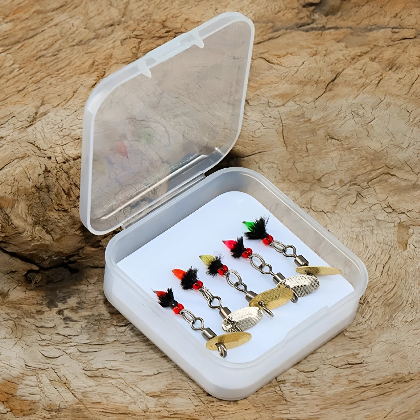 Five bionic poisonous mosquito and fly fishing hooks with spinning sequins