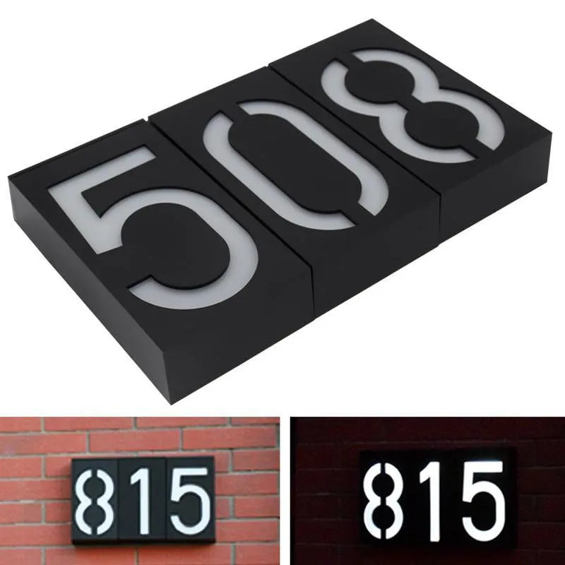 Solar-powered house number light with 6 LED illumination and concealed wall-mounting design