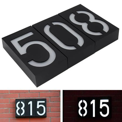 Solar-powered house number light with 6 LED illumination and concealed wall-mounting design
