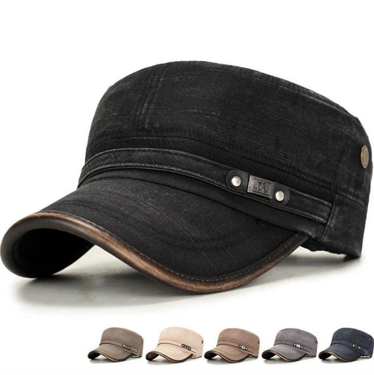 Adjustable cotton casual flat cap with unique tie-dye pattern and curling brim for sun protection