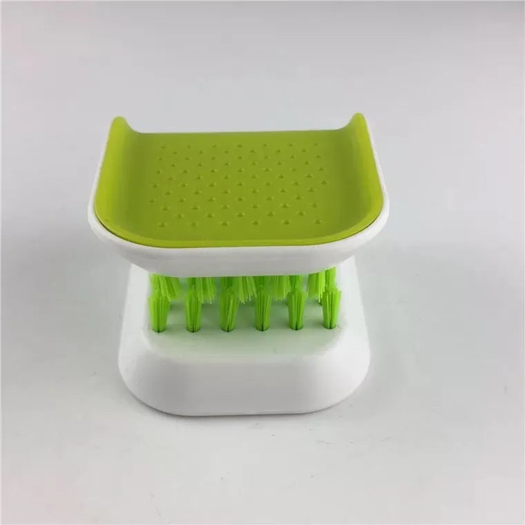 Blue U-shaped knife and cutlery cleaning brush with bristles for kitchen utensil cleaning