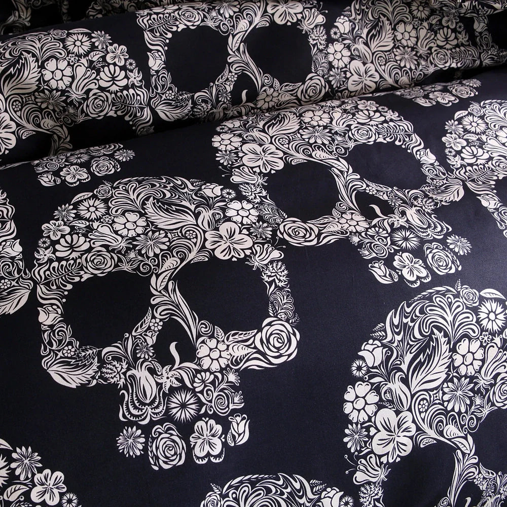 Skull pattern quilt cover set with reactive dye technology on 100% polyester fabric