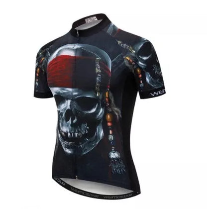 Men's skull design cycling jersey for outdoor sports, available in sizes XS to 3XL