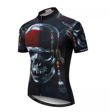 Men's skull design cycling jersey for outdoor sports, available in sizes XS to 3XL
