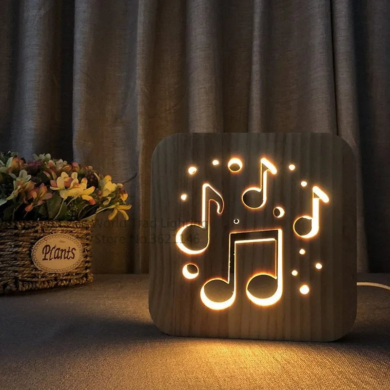 19cm square wooden LED atmosphere light with warm white illumination and USB cable connection