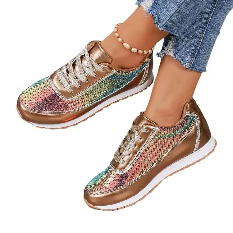 Women's black thick-soled square toe casual sneakers made from PU leather