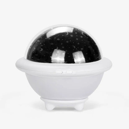 UFO-shaped starry sky light projection lamp in green, pink, or white, measuring 15.1 cm wide