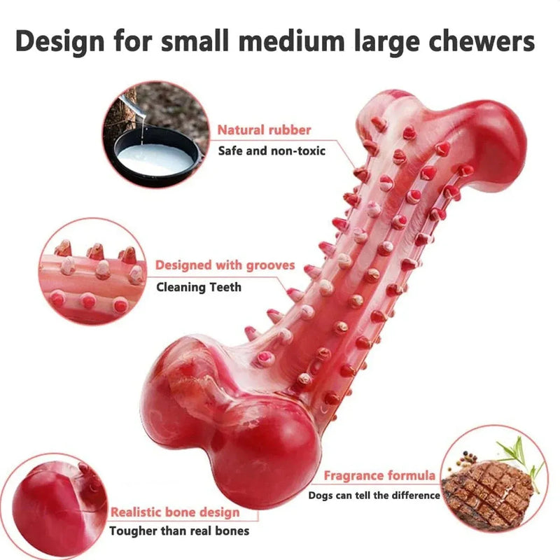 Natural rubber dog chew toy for aggressive chewers, durable and long-lasting chew bone suitable for heavy chewing, designed for power chewing dogs with strong jaws and destructive chewing tendencies, made from non-toxic natural rubber material.