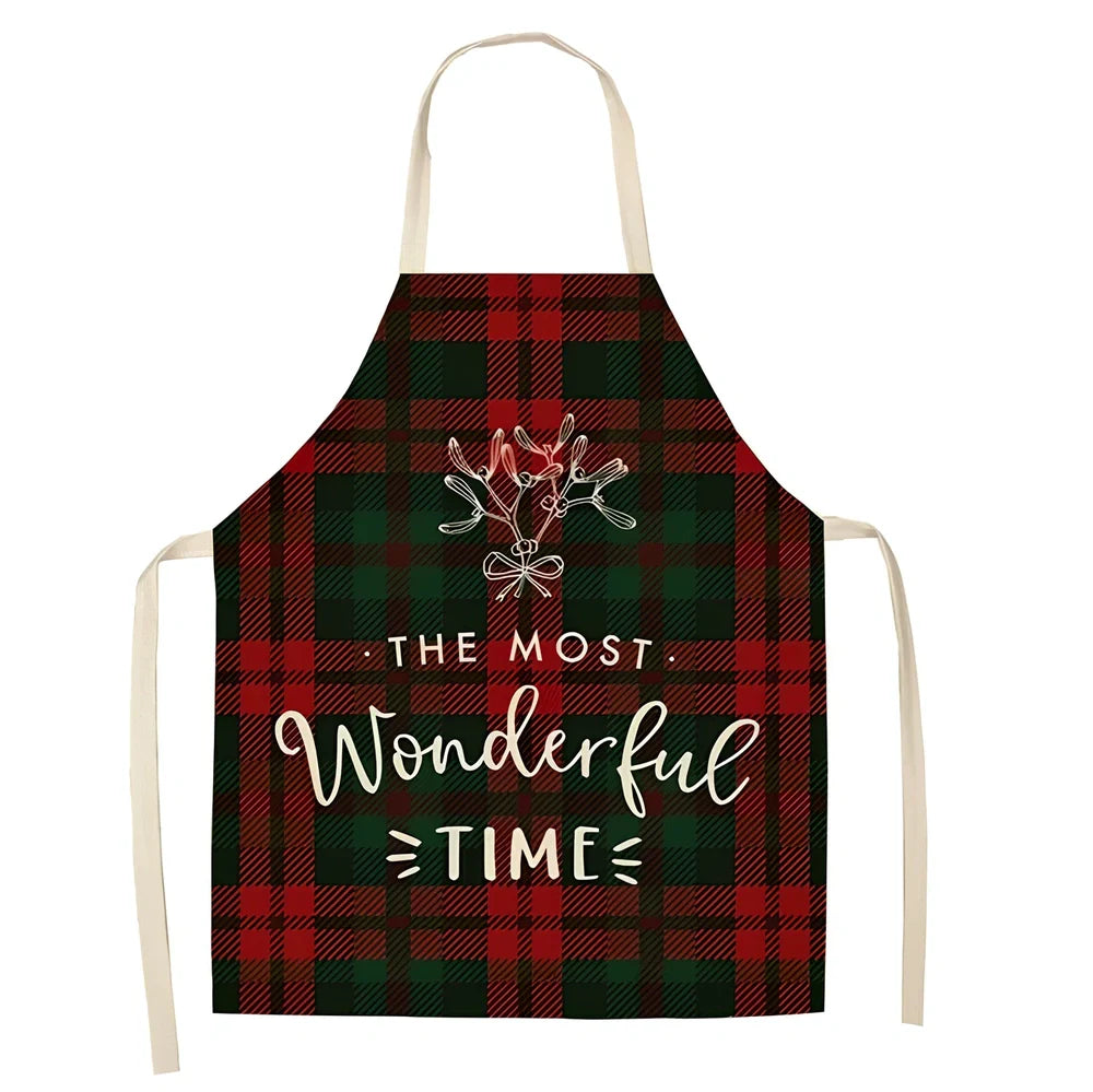 Cotton linen Christmas apron with adjustable straps showing 68x55 cm coverage area