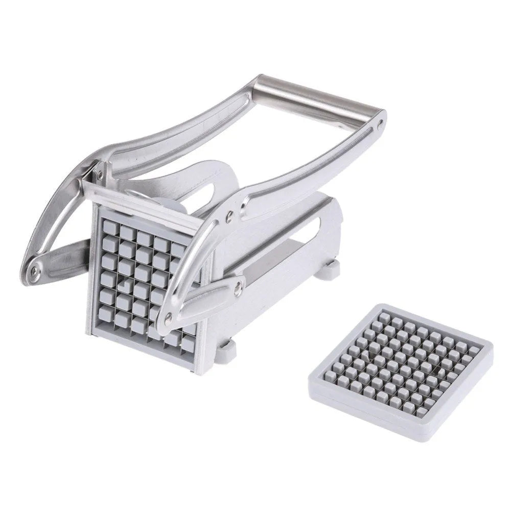 Potato cutter chopper with two stainless steel blades and non-slip rubber foot