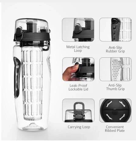 Premium fruit-infused water bottle with removable fruit holder, leak-proof design, and versatile color options for healthy hydration on the go