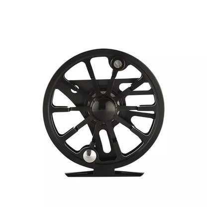 Fly fishing wheel with aluminum coil in blue, black, or green for precision casting