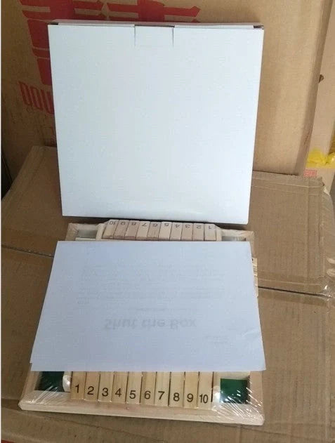 Deluxe four-sided Shut The Box wooden dice game with green flaps for group play