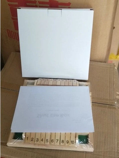 Deluxe four-sided Shut The Box wooden dice game with green flaps for group play