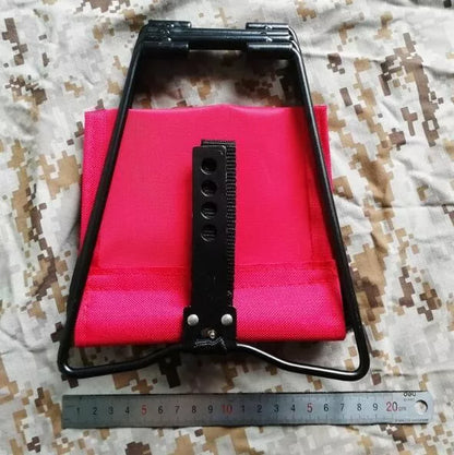 Compact Portable Pocket Chair with metal frame and fabric cushion