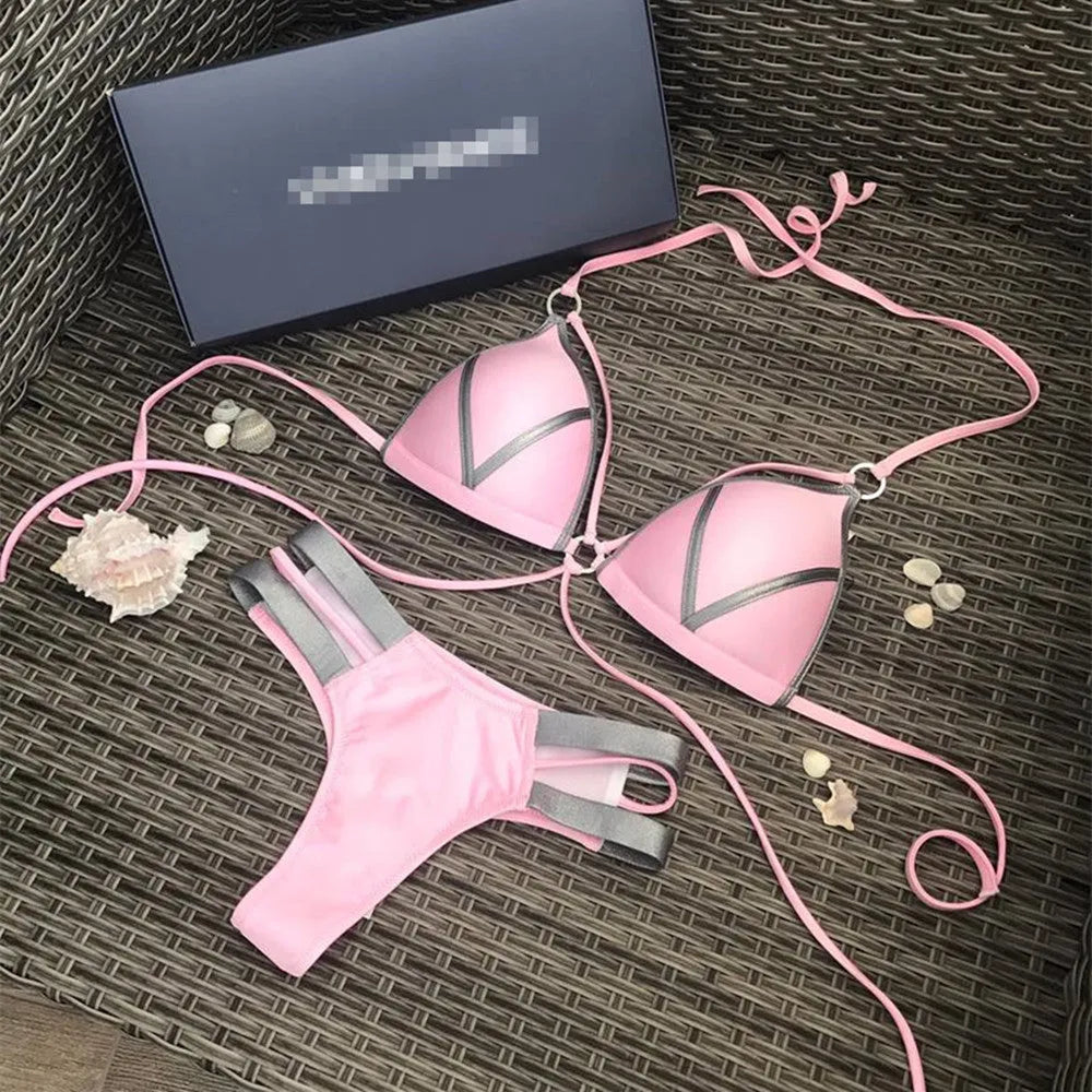 Women's bronzing bikini swimwear in nylon with cotton lining and chest pads