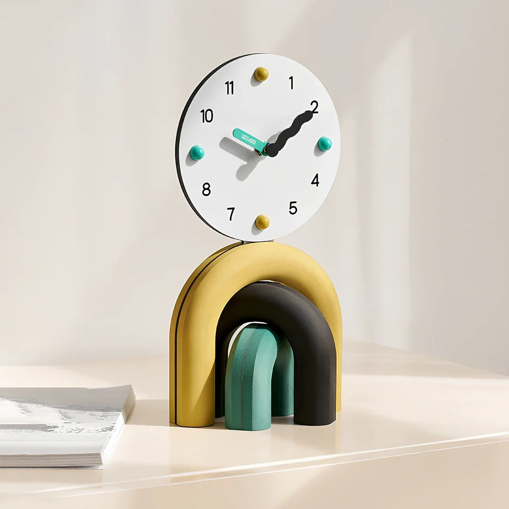 Minimalist tabletop clock with 14.7cm width and battery power in vibrant yellow colour