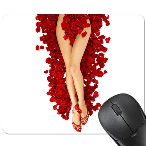 Red lips design rubber non-slip mouse pad on desk with 240mm x 200mm dimensions