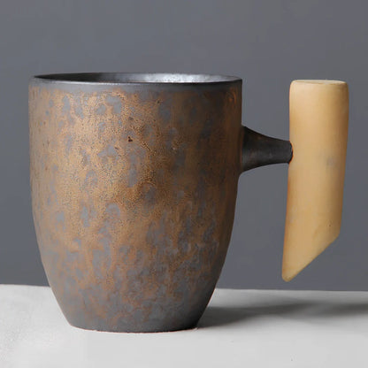 Japanese ceramic mug with solid colour finish showing 350ml capacity and reinforced rim construction