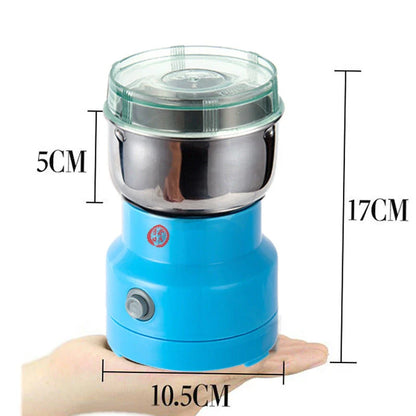 Versatile Electric Grain Grinder with stainless steel construction, transparent cover, and powerful 150-watt motor for grinding whole grains, coffee beans, and spices