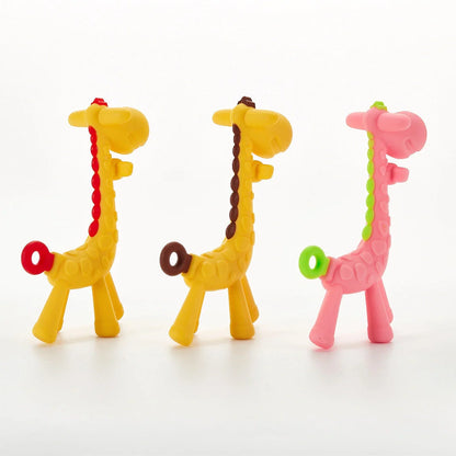 Premium silicone giraffe-shaped teething toy with multiple chewable parts to soothe sore gums