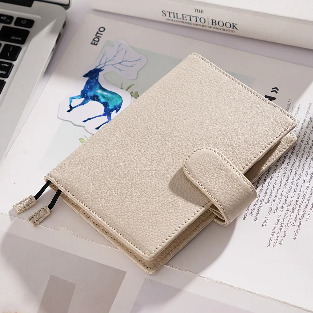 Cowhide leather A6 notebook with Lychee pattern design in loose-leaf diary format